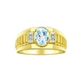 thumbnail image 1 of RYLOS Men's Rings Yellow Gold Plated Silver Rings Classic Designer Style 8X6MM Oval Gemstone & Diamond Ring Aquamarine Birthstone Rings For Men Size 8, 1 of 8