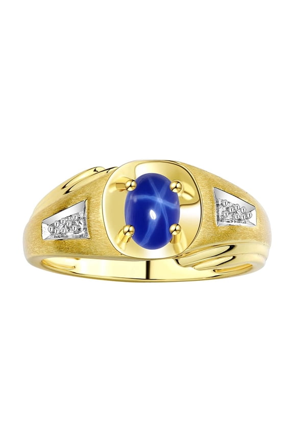 Men's Rings Yellow Gold Plated Silver Rings Classic Designer Style 8X6MM Gemstone & Diamond Ring Blue Star Sapphire Birthstone Rings For Men Size 13