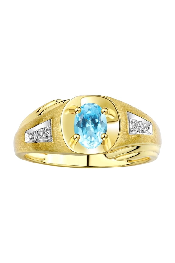 Men's Rings Yellow Gold Plated Silver Rings Classic Designer Style 8X6MM Gemstone & Diamond Ring Blue Topaz December Birthstone Rings For Men Size 13