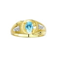 thumbnail image 1 of RYLOS Men's Rings Yellow Gold Plated Silver Rings Classic Designer Style 8X6MM Gemstone & Diamond Ring Blue Topaz December Birthstone Rings For Men Size 9, 1 of 8