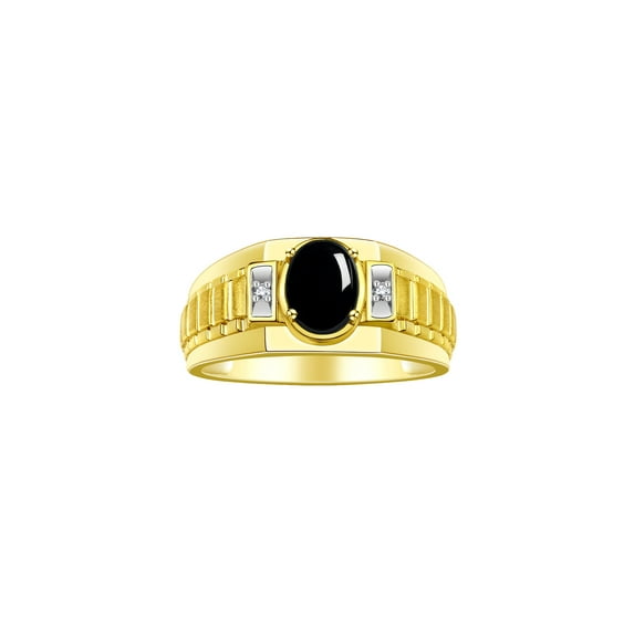RYLOS Men's Rings Yellow Gold Plated Silver Rings Classic Designer Style 8X6MM Gemstone & Diamond Ring Cabochon Onyx Birthstone Rings For Men Size 11