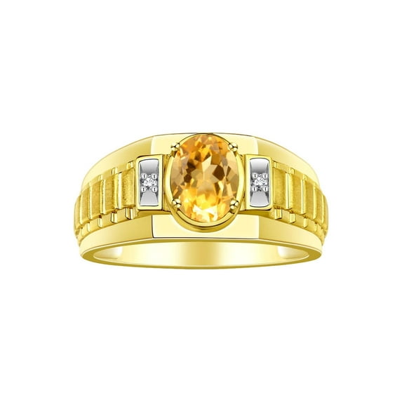 RYLOS Men's Rings Yellow Gold Plated Silver Rings Classic Designer Style 8X6MM Oval Gemstone & Diamond Ring Citrine Birthstone Rings For Men Size 12