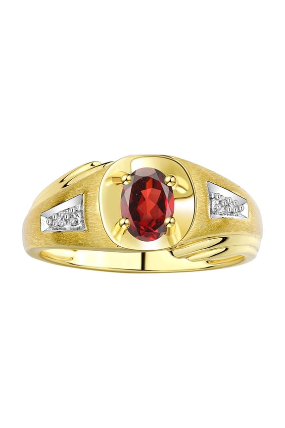 Men's Rings Yellow Gold Plated Silver Rings Classic Designer Style 8X6MM Gemstone & Diamond Ring Garnet January Birthstone Rings For Men, Size 13