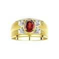 thumbnail image 1 of RYLOS Men's Rings Yellow Gold Plated Silver Rings Classic Designer Style 8X6MM Gemstone &  Diamond Ring Garnet January Birthstone Rings For Men,  Size 8, 1 of 7