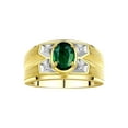 thumbnail image 1 of RYLOS Men's Rings Yellow Gold Plated Silver Rings Classic Designer Style 8X6MM Gemstone & Diamond Ring Green Sapphire September Birthstone Rings For Men  Size 13, 1 of 8
