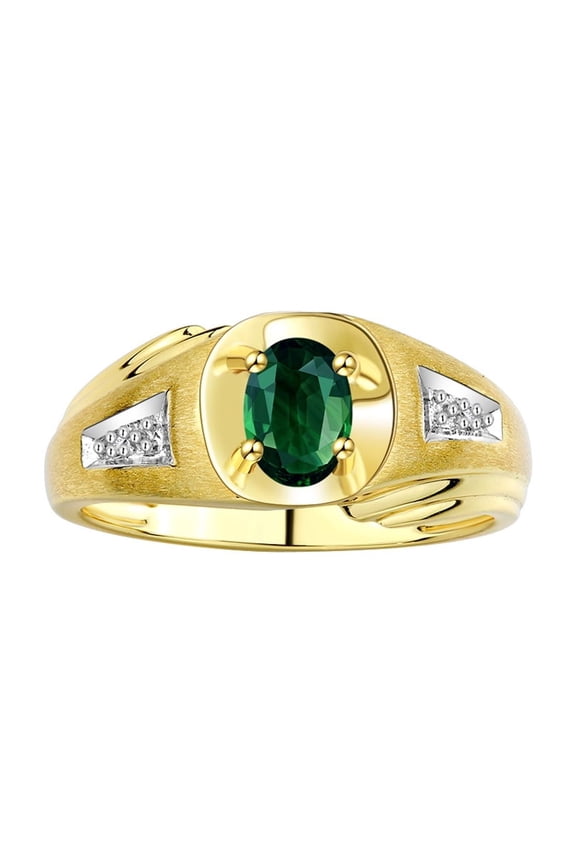 Men's Rings Yellow Gold Plated Silver Rings Classic Designer Style 8X6MM Gemstone & Diamond Ring Green Sapphire September Birthstone Rings For Men Size 13