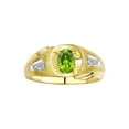 thumbnail image 1 of RYLOS Men's Rings Yellow Gold Plated Silver Rings Classic Designer Style 8X6MM Gemstone & Diamond Ring Peridot August Birthstone Rings For Men,  Size 11, 1 of 8