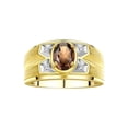 thumbnail image 1 of RYLOS Men's Rings Yellow Gold Plated Silver Rings Classic Designer Style 8X6MM Gemstone &  Diamond Ring Smoky Quartz June Birthstone Rings For Men Size 12, 1 of 7