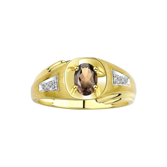 RYLOS Men's Rings Yellow Gold Plated Silver Rings Classic Designer Style 8X6MM Gemstone & Diamond Ring Smoky Quartz June Birthstone Rings For Men Size 9
