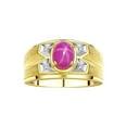 thumbnail image 1 of RYLOS Men's Rings Yellow Gold Plated Silver Rings Classic Designer Style 8X6MM Gemstone &  Diamond Ring Star Ruby July Birthstone Rings For Men,  Size 9, 1 of 7