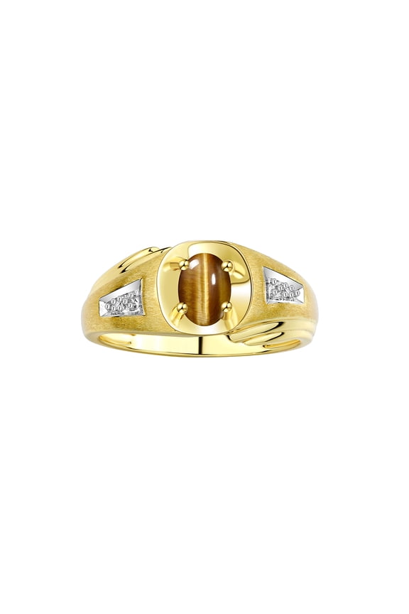 Men's Rings Yellow Gold Plated Silver Rings Classic Designer Style 8X6MM Gemstone & Diamond Ring Tiger Eye November Birthstone Rings For Men Size 12