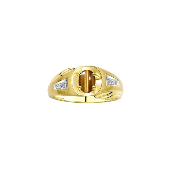 RYLOS Men's Rings Yellow Gold Plated Silver Rings Classic Designer Style 8X6MM Gemstone & Diamond Ring Tiger Eye November Birthstone Rings For Men Size 12