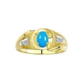 thumbnail image 1 of RYLOS Men's Rings Yellow Gold Plated Silver Rings Classic Designer Style 8X6MM Gemstone & Diamond Ring Turquoise December Birthstone Rings For Men  Size 11, 1 of 8