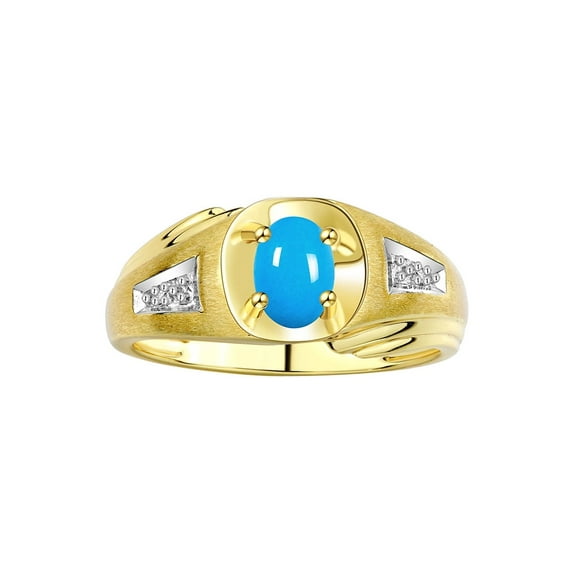 RYLOS Men's Rings Yellow Gold Plated Silver Rings Classic Designer Style 8X6MM Gemstone & Diamond Ring Turquoise December Birthstone Rings For Men Size 11