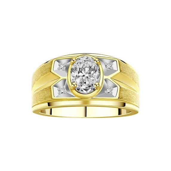 RYLOS Men's Rings Yellow Gold Plated Silver Rings Classic Designer Style 8X6MM Gemstone & Diamond Ring White Topaz April Birthstone Rings For Men Size 12