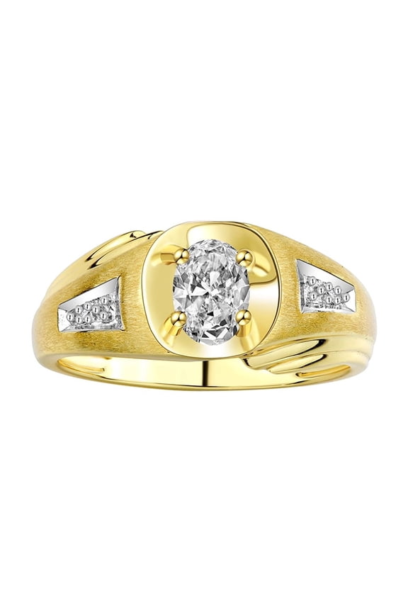 Men's Rings Yellow Gold Plated Silver Rings Classic Designer Style 8X6MM Gemstone & Diamond Ring White Topaz April Birthstone Rings For Men Size 13