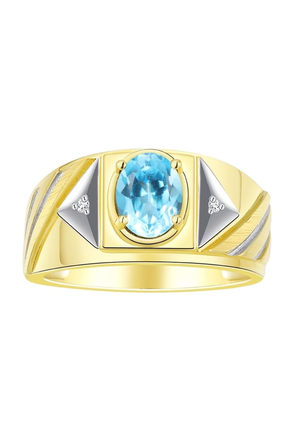 Men's Rings Yellow Gold Plated Silver Rings Classic Designer Style 8X6MM Oval Gemstone & Diamond Ring Blue Topaz Birthstone Rings For Men Size 9