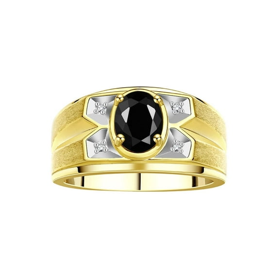 RYLOS Men's Rings Yellow Gold Plated Silver Rings Classic Designer Style 8X6MM Oval Gemstone & Diamond Ring Onyx October Birthstone Rings For Men Size 12
