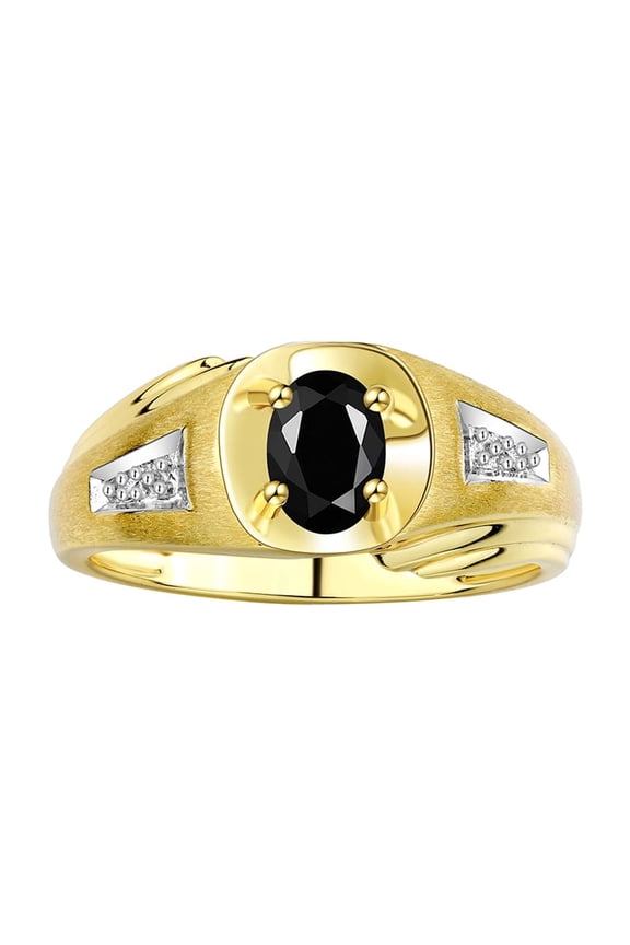 Men's Rings Yellow Gold Plated Silver Rings Classic Designer Style 8X6MM Oval Gemstone & Diamond Ring Onyx October Birthstone Rings For Men Size 8