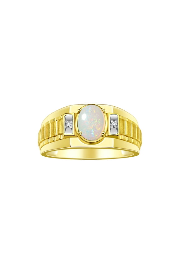 Men's Rings Yellow Gold Plated Silver Rings Classic Designer Style 8X6MM Oval Gemstone & Diamond Ring Opal Birthstone Rings For Men Size 10