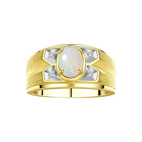 RYLOS Men's Rings Yellow Gold Plated Silver Rings Classic Designer Style 8X6MM Oval Gemstone & Diamond Ring Opal October Birthstone Rings For Men Size 13