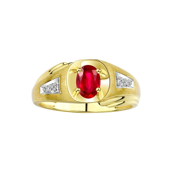 RYLOS Men's Rings Yellow Gold Plated Silver Rings Classic Designer Style 8X6MM Oval Gemstone & Diamond Ring Ruby July Birthstone Rings For Men, Size 12