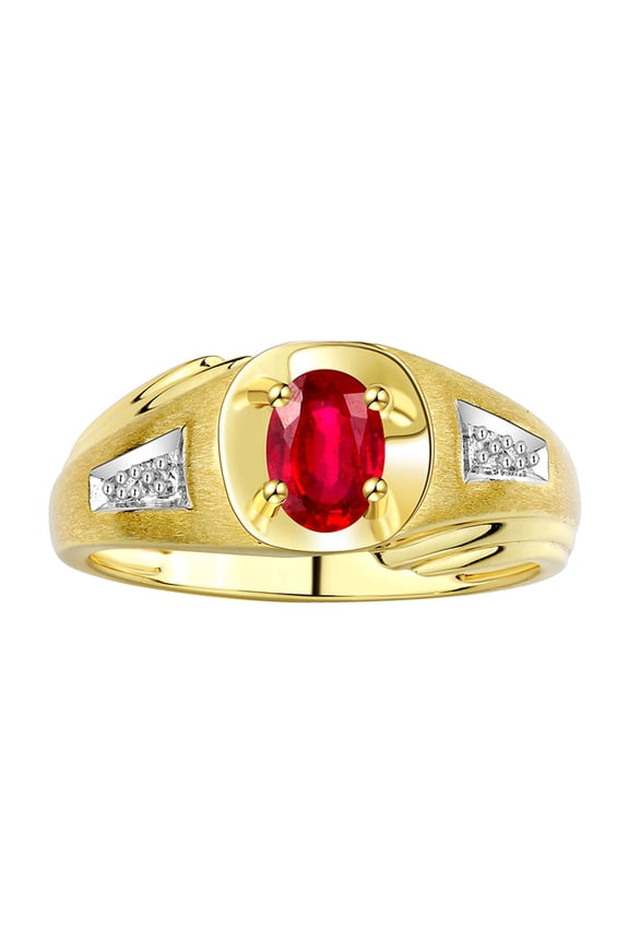 Men's Rings Yellow Gold Plated Silver Rings Classic Designer Style 8X6MM Oval Gemstone & Diamond Ring Ruby July Birthstone Rings For Men, Size 8