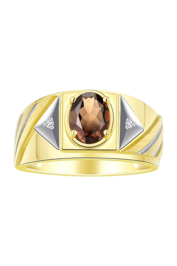 Men's Rings Yellow Gold Plated Silver Rings Classic Designer Style 8X6MM Oval Gemstone & Diamond Ring Smoky Quartz Birthstone Rings For Men Size 11