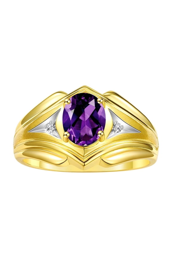 Men's Rings Yellow Gold Plated Silver Rings Classic Designer Style 9X7MM Gemstone & Diamond Ring Amethyst February Birthstone Rings For Men Size 11