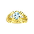 thumbnail image 1 of RYLOS Men's Rings Yellow Gold Plated Silver Rings Classic Designer Style 9X7MM Gemstone &  Diamond Ring Aquamarine March Birthstone Rings For Men Size 12, 1 of 7