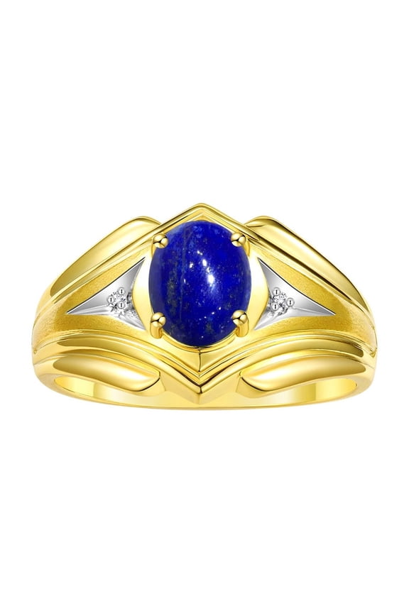 Men's Rings Yellow Gold Plated Silver Rings Classic Designer Style 9X7MM Gemstone & Diamond Ring Lapis September Birthstone Rings For Men Size 9