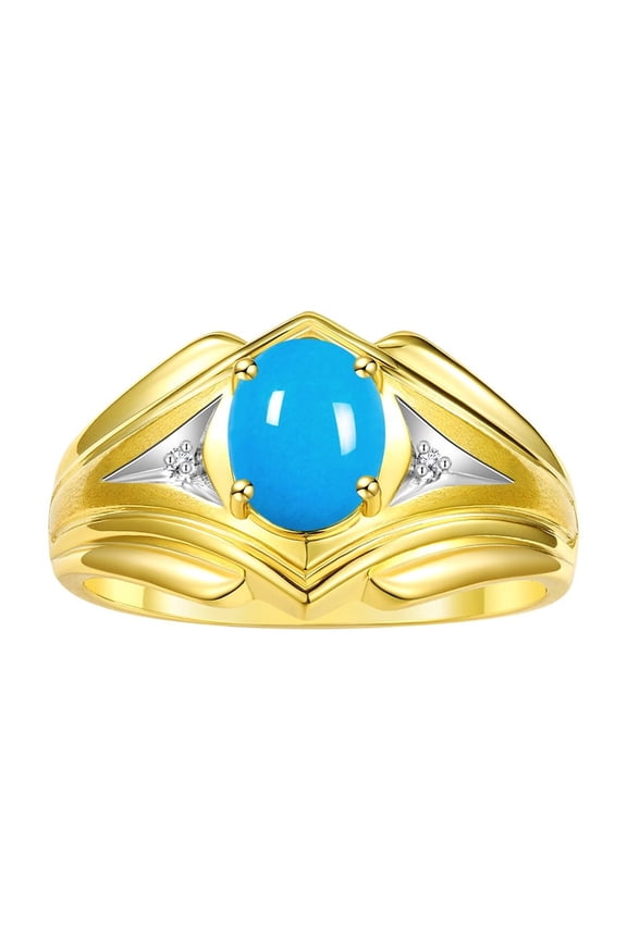 Men's Rings Yellow Gold Plated Silver Rings Classic Designer Style 9X7MM Gemstone & Diamond Ring Turquoise December Birthstone Rings For Men Size 10