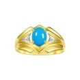 thumbnail image 1 of RYLOS Men's Rings Yellow Gold Plated Silver Rings Classic Designer Style 9X7MM Gemstone &  Diamond Ring Turquoise December Birthstone Rings For Men Size 12, 1 of 7