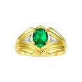 thumbnail image 1 of RYLOS Men's Rings Yellow Gold Plated Silver Rings Classic Designer Style 9X7MM Oval Gemstone &  Diamond Ring Emerald May Birthstone Rings For Men Size 10, 1 of 7