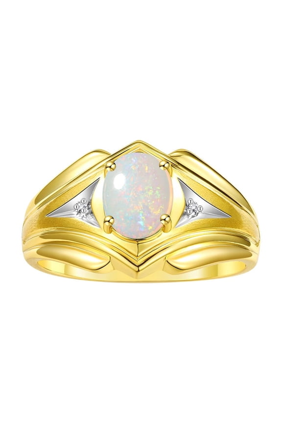 Men's Rings Yellow Gold Plated Silver Rings Classic Designer Style 9X7MM Oval Gemstone & Diamond Ring Opal October Birthstone Rings For Men Size 8