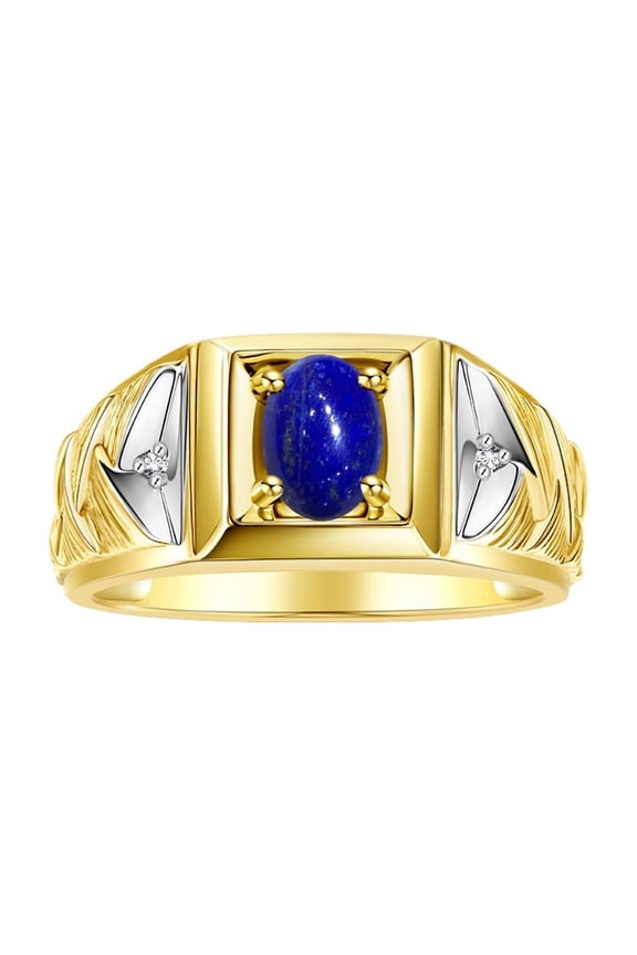 Men's Rings Yellow Gold Plated Silver Rings Designer Weave Band 7X5MM Gemstone & Diamond Ring Lapis September Birthstone Rings For Men Size 12
