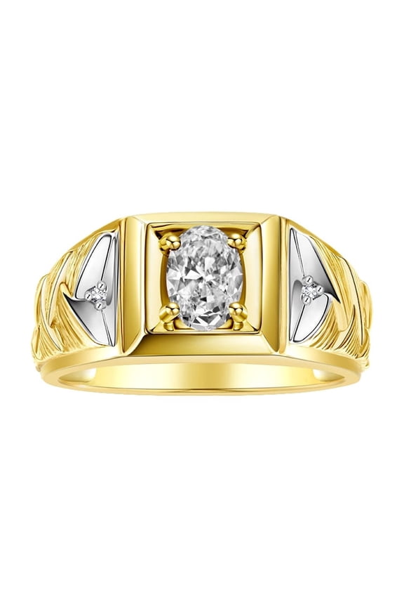 Men's Rings Yellow Gold Plated Silver Rings Designer Weave Band 7X5MM Gemstone & Diamond Ring White Topaz April Birthstone Rings For Men Size 8