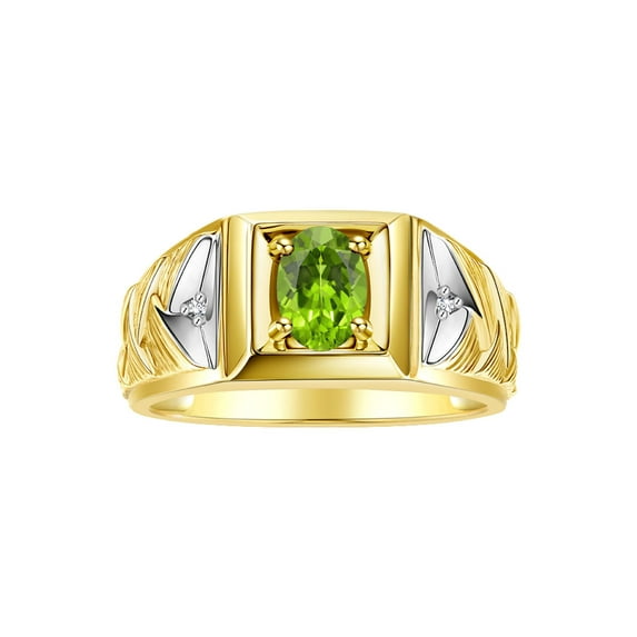 RYLOS Men's Rings Yellow Gold Plated Silver Rings Designer Weave Band 7X5MM Oval Gemstone & Diamond Ring Peridot August Birthstone Rings For Men Size 13