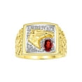 thumbnail image 1 of RYLOS Men's Rings Yellow Gold Plated Silver Rings Lucky Nugget Horse Head 6X4MM Gemstone & Diamond Ring Garnet January Birthstone Rings For Men Size 12, 1 of 8