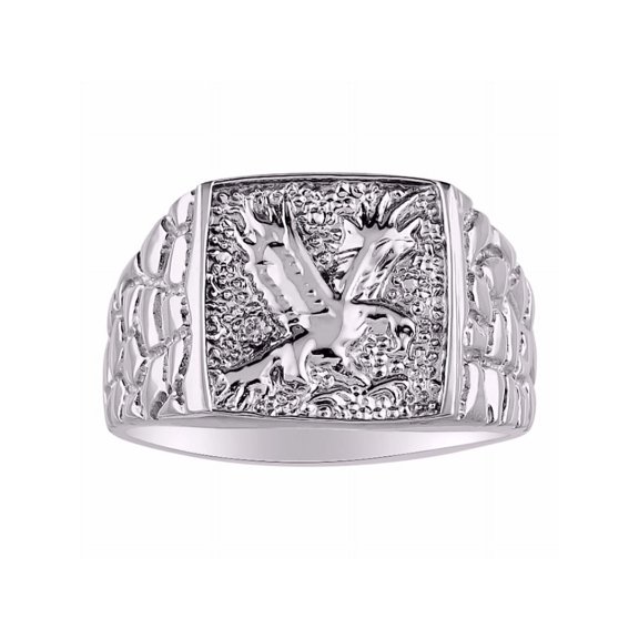 RYLOS Men's Sterling Silver Ring with Diamonds, Featuring Designer Patriotic Eagle Design - Handsome Men's Silver Rings Size 7