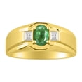 thumbnail image 1 of *RYLOS Mens Classic Green Emerald & Diamond Ring - May Birthstone*; 14K Yellow Gold-plated-silver, 1 of 5