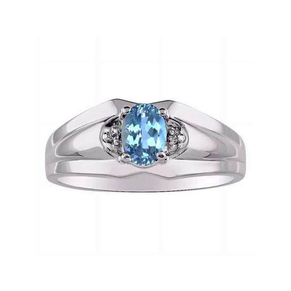 RYLOS Mens Rings 14K White Gold Classic Design 7X5MM Oval Gemstone & Diamond Blue Topaz December Birthstone Ring Size 13