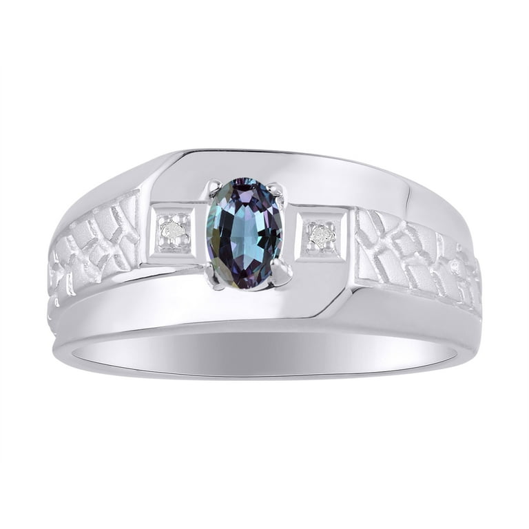 RYLOS Mens Rings 14K White Gold Classic Nugget 6X4MM Oval Gemstone