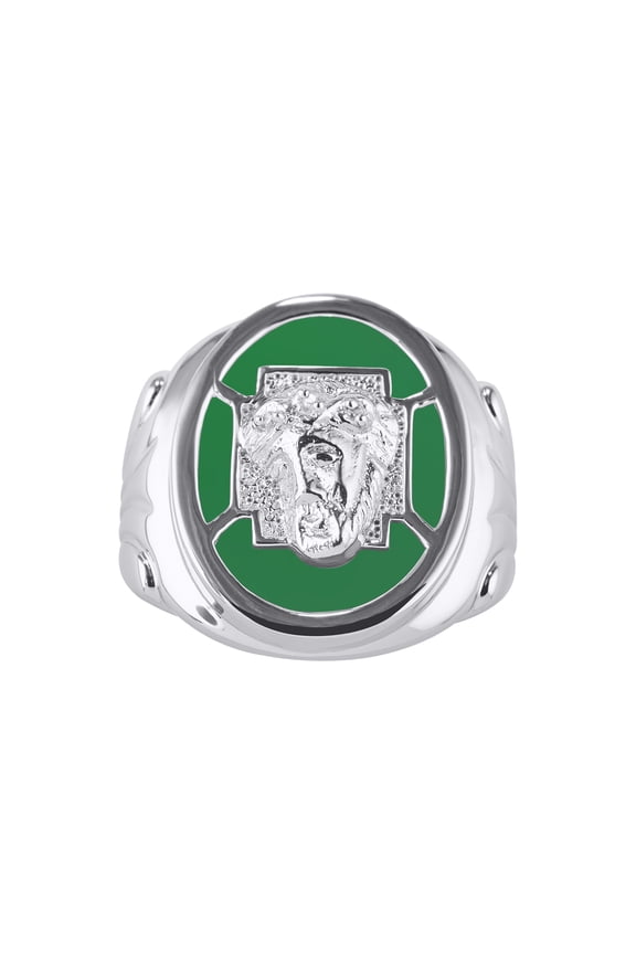 Mens Rings 14K White Gold Designer Christ Head Religious Ring With Diamonds and  Green Quartz Rings For Men Men's Rings Gold Rings Sizes 8,9,10,11,12,13 Mens Jewelry