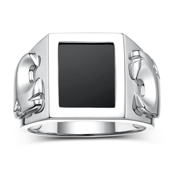 RYLOS Men's Rings 14K White Gold Designer Ring Tiger Head On Both Sides Diamond in the Eyes and Black Onyx Rings For Men Size 13