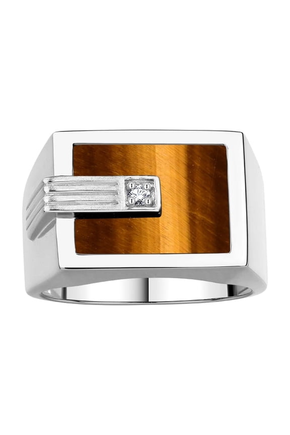 Men's Rings 14K White Gold Ring With Diamonds and Blue Quartz Set in Designer Nugget Style Rings For Men Size 12