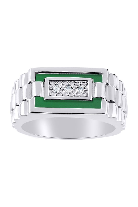 Mens Rings 14K White Gold Designer Ring With Diamonds and  Green Quartz Rings For Men Men's Rings Gold Rings Sizes 8,9,10,11,12,13 Mens Jewelry