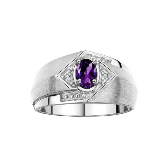 RYLOS Mens Rings 14K White Gold Ring 6X4MM Oval Shape Gemstone & Diamond Ring Amethyst February Birthstone Rings For Man Gold Rings Size 9