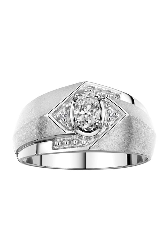Mens Rings 14K White Gold Ring 6X4MM Oval Shape Gemstone & Diamond Ring White Topaz April Birthstone Rings For Man Gold Rings Size 11