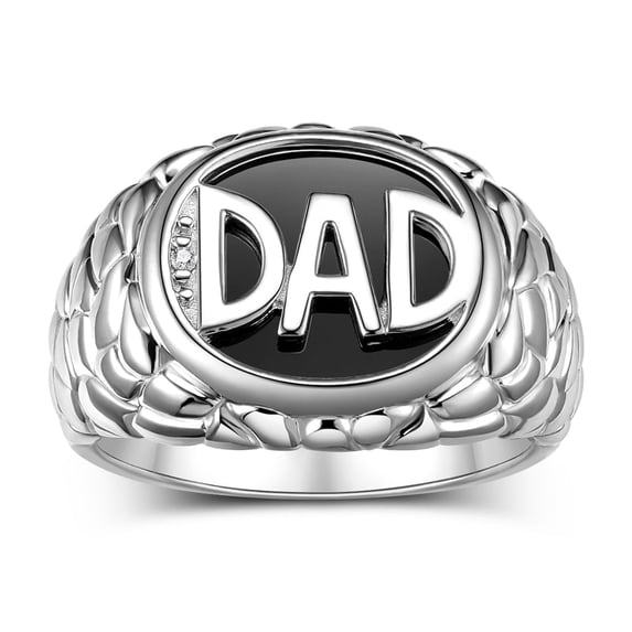 RYLOS Mens Rings 14K White Gold Ring With Diamonds and Black Onyx Designer DAD Ring; Rings For Men Size 12